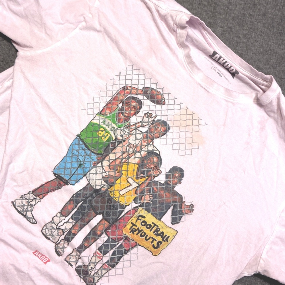 AKOO Graphic T-Shirt Mens 3XL Pink Football Tryouts Distressed Stained